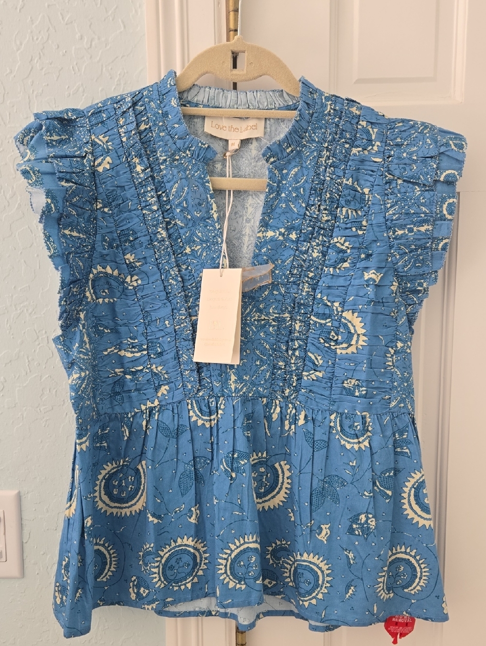 Love the Label Blue Printed Smocked Blouse